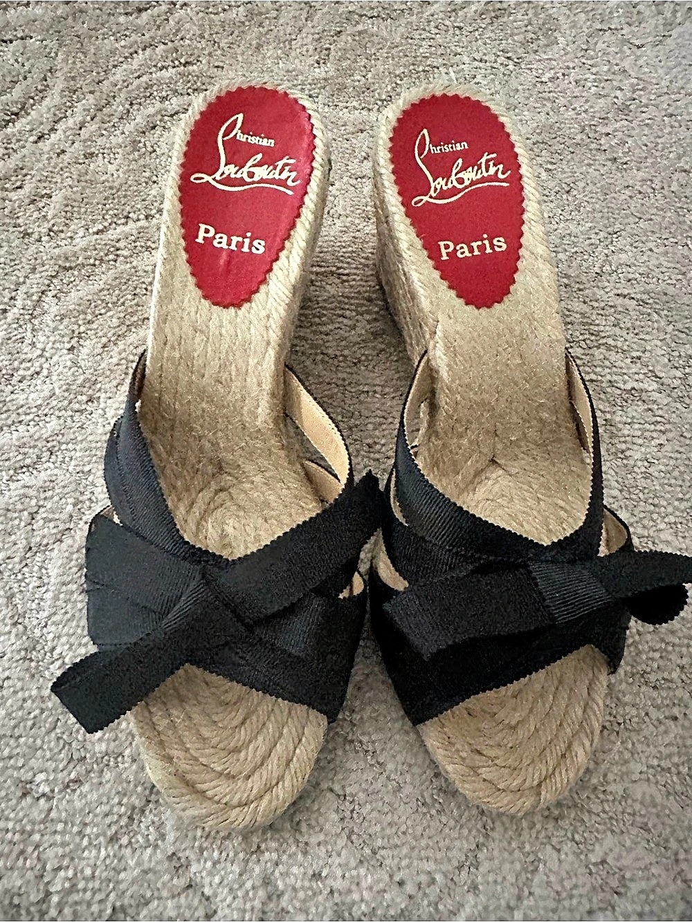 Christian Louboutin Black Bow Wedge Sandals